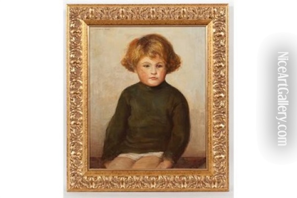 Portrait Of A Young Girl In Green Oil Painting - Harrington Mann