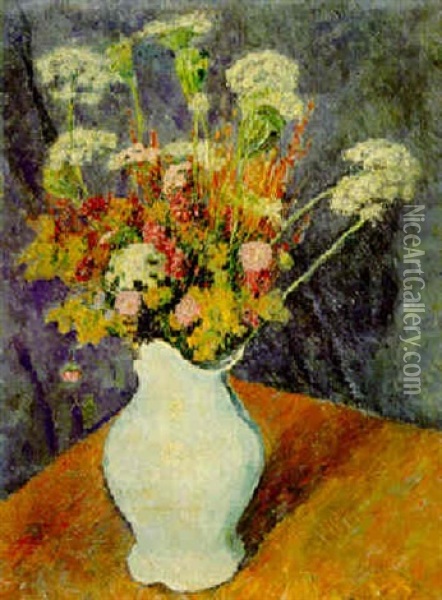 Wiesenblumen In Weiser Vase Oil Painting - Heinrich Nauen