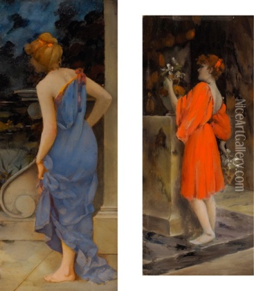 Gegenstucke: Zwei Klassische Schonheiten Oil Painting - Charles Frederick Lowcock