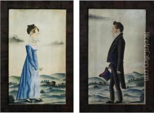 Elizabeth Barr Terree Haines And Henry Haines: A Pair Of Portraits Oil Painting - Jacob Maentel