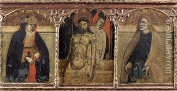 Le Christ Mort Soutenu Par Un Ange Entre La Vierge Et Saint Jean Oil Painting - Bernardo Martorell