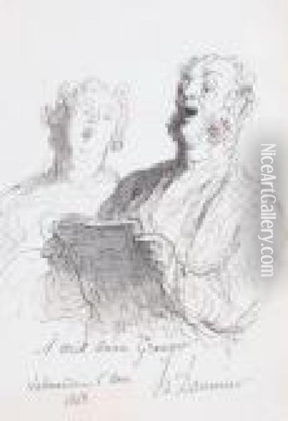 Deux Chanteurs Oil Painting - Honore Daumier