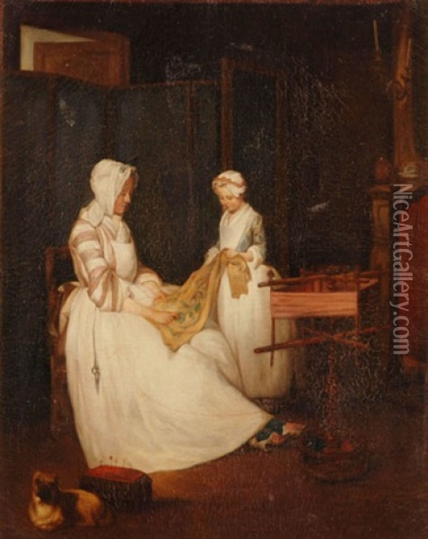 Mutter Und Kind Bei Der Handarbeit Oil Painting - Jean-Baptiste-Simeon Chardin