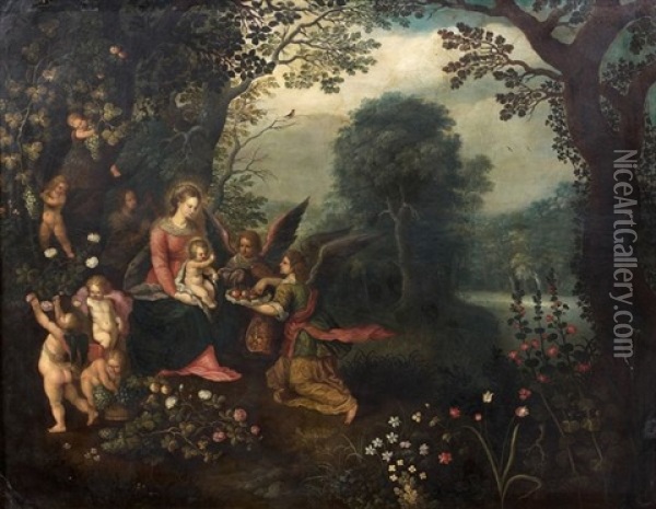 La Sainte Famille Servie Par Des Anges Oil Painting - Abraham Govaerts
