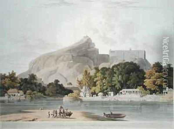 The Rock of Trichinopoly taken on the River Cauvery Oil Painting - Thomas Daniell