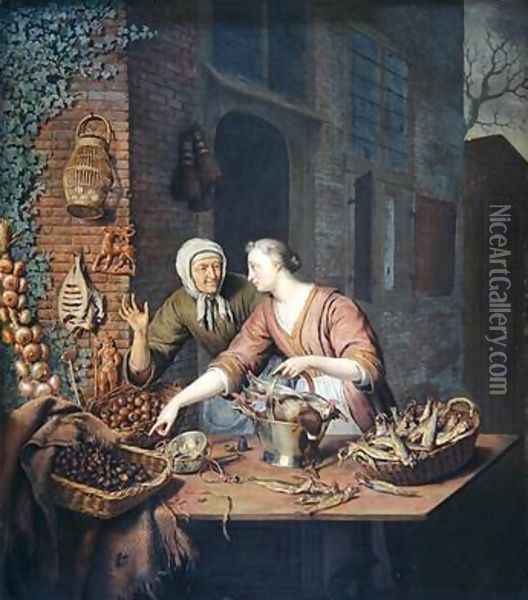 The Market Stall 1730 Oil Painting - Willem van Mieris