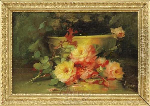 Yellow Bowl With Roses Oil Painting - Florine Hyer