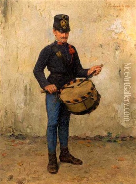 Uniformed Drummer Oil Painting - Emmanuel Bachrach-Baree