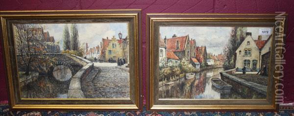 Waterways In Bruges Oil Painting - Frederick James Aldridge