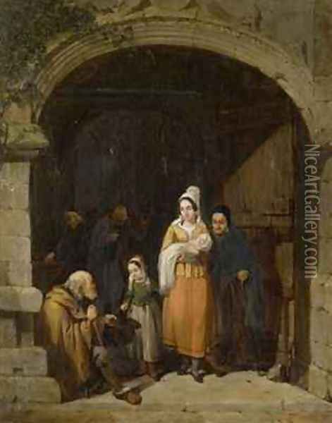 Leaving a Church Brittany Oil Painting - Frederick Goodall