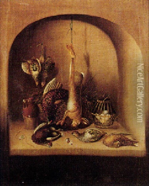 Larder Still Life With A Hare, Grouse, And Partridge Oil Painting - Benjamin Blake