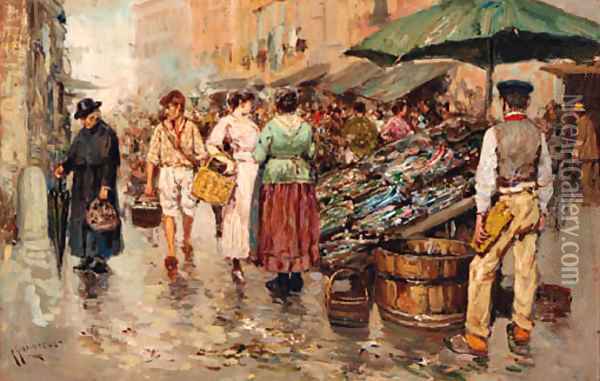 A busy Market Oil Painting - Giuseppe Giardello