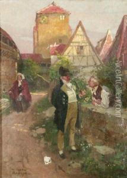 Dorfliches Idyll Mit Zwei Mannern Im Gesprach Oil Painting - Wilhelm Ii Rogge