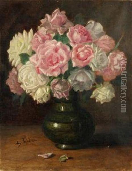 A Bouquet Of Roses Oil Painting - August Frind