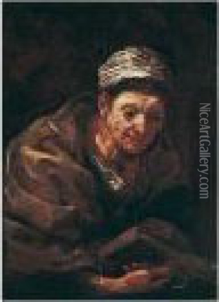 Study Of An Old Woman, Holding A Book Oil Painting - Bernhard Keil