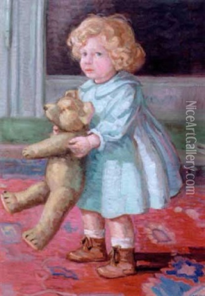 Lille Pige Med Bamse Oil Painting - Wilfred Glud