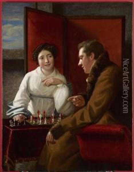 The Game Is Mine, She Cries With Joy, You Can't Prevent Checkmate Oil Painting - George C. Watson