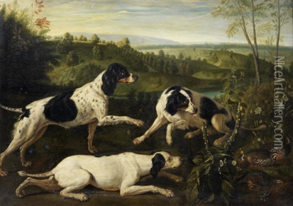 Bonne, Nonne And Ponne; The Dogs Of King Louis Xiv Of France Oil Painting - Alexandre Francois Desportes