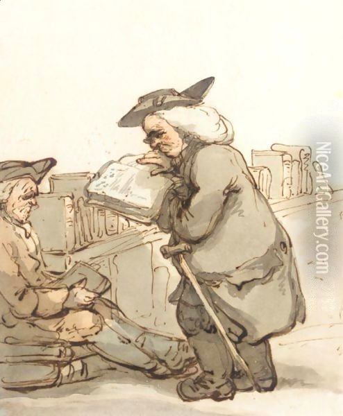 A Scholar At A Bookstall Oil Painting - Thomas Rowlandson