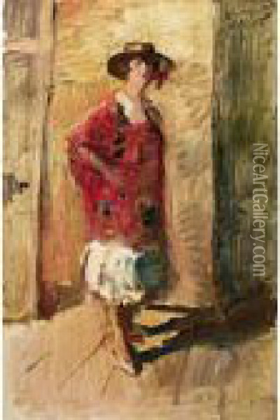 A Full Length Portrait Of An Actress In A Hat Oil Painting - Isaac Israels