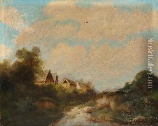 Krajobraz Z Wioska Nad Rzeka Oil Painting - M. Wallner