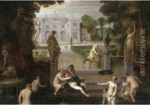 Diana And Callisto Oil Painting - Adriaan van Stalbemt