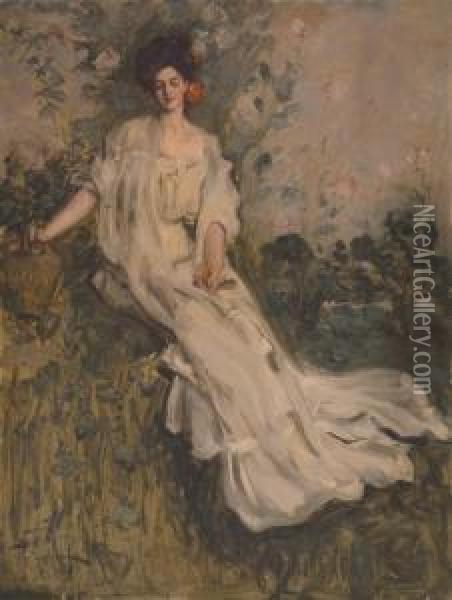 ''charlotte Fairchild'' Oil Painting - Albert B. Wenzell