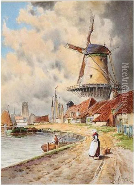 Dutch Canal Scenes Oil Painting - Hermanus Jr. Koekkoek