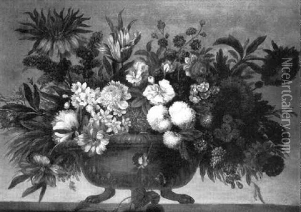 Still Life Of Mixed Flowers In An Urn Oil Painting - Jean-Baptiste Monnoyer