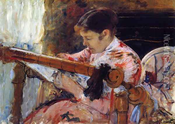 Lydia Seated At An Embroidery Frame Oil Painting - Mary Cassatt