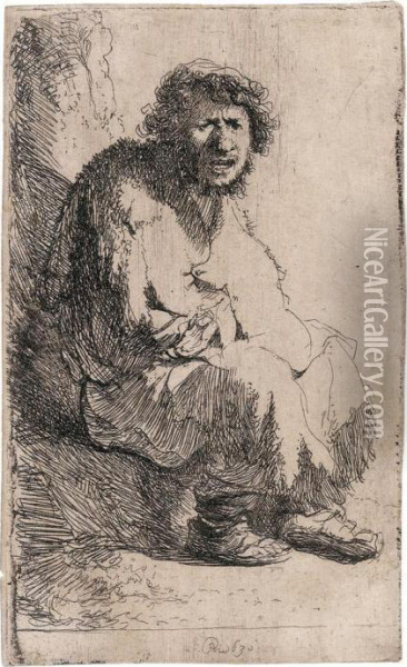A Beggar Seated On A Bank Oil Painting - Rembrandt Van Rijn
