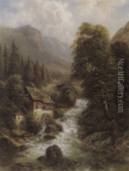 Berglandschaft Mit Bach Und Muhle Oil Painting - Franz Barbarini