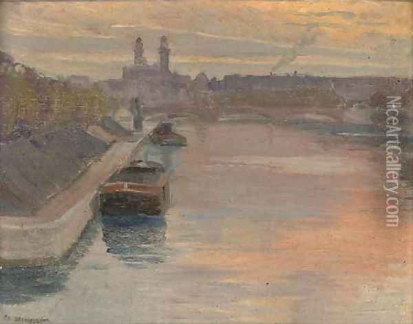 Coucher de soleil, la Seine Oil Painting - Charles-Emile Desmoulins