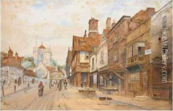 Village Street Scene Oil Painting - James Lawson Stewart