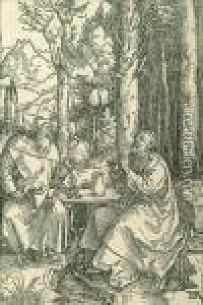 Durer St. Paul Visits St.paul In The Wilderness Woodcut 21.2cm X 14cm Oil Painting - Albrecht Durer