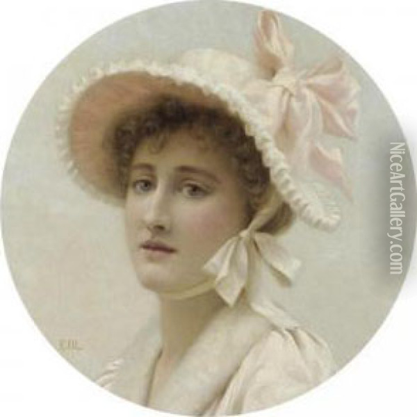 The Pink Bonnet Oil Painting - Edmund Blair Blair Leighton