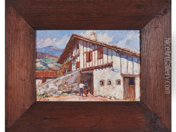 Maison Basque Animee Oil Painting - Louis Floutier