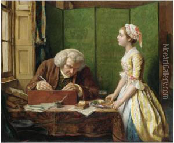 Dr Johnson At Cave's Oil Painting - Henry Wallis