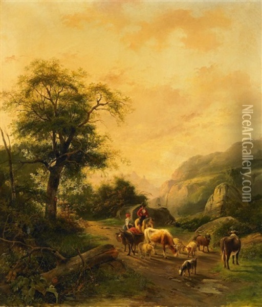 Hirten Mit Vieh Am Waldrand Oil Painting - Jan Van Ravenswaay