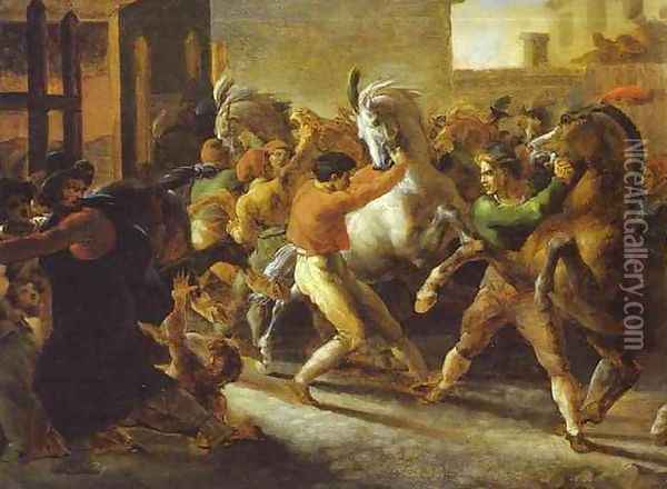 Horse Races in Rome Oil Painting - Theodore Gericault