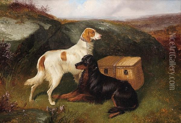 Guarding The Day's Bag; Pointers In The Heather: Two Oil Painting - Colin Graeme Roe