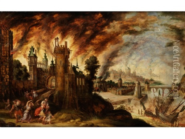 Der Brand Von Troja Oil Painting - Kerstiaen Koninck