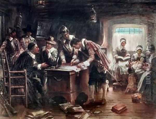 The Signing of the Mayflower Compact 1900 Oil Painting - Edward Percy Moran
