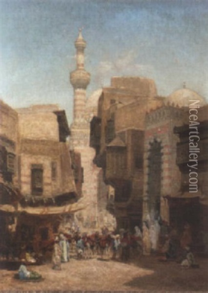 An Arab Market With A Mosque Beyond Oil Painting - Godefroy de Hagemann