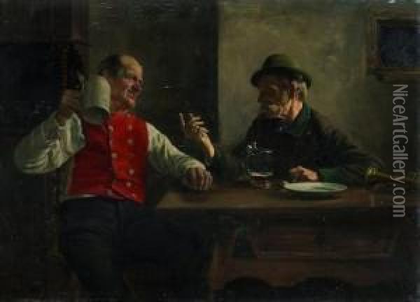 Biertrinker Im Wirtssaal Oil Painting - August Rieper