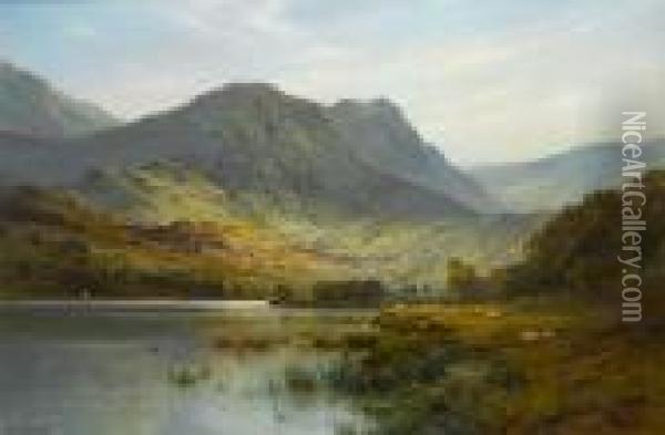 A Scotch Lake Oil Painting - Alfred de Breanski