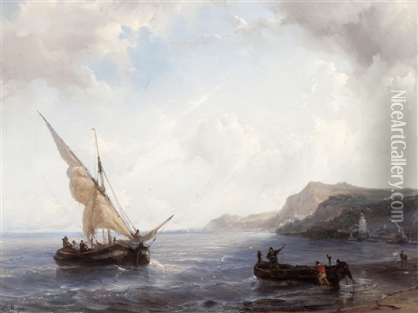 The Departure Of The Fishing Boat Oil Painting - Johan Hendrik Meyer