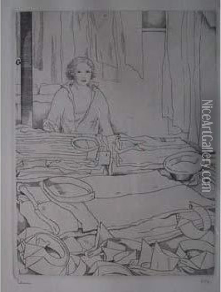 La Repasseuse / The Ironing Girl. 1937 Oil Painting - Jean Emile Laboureur