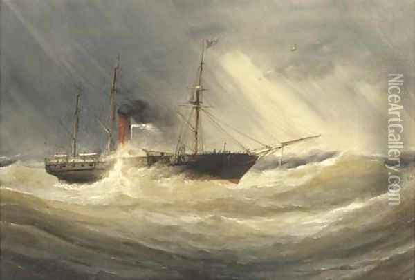 A paddle steamer in a squall Oil Painting - Charles Taylor