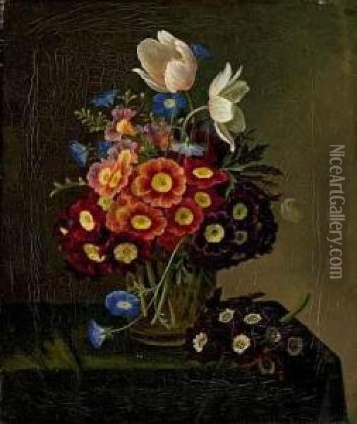 Blumenstillleben Mit Aurikeln Und Oil Painting - William Hammer